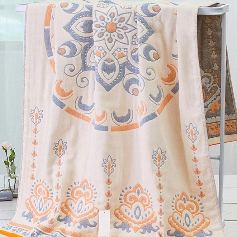 70 X 140cm Pure Cotton Gauze Bath Towel Printing Four Layer Cotton Breathable Towel Soft Absorbent Large Bath Towel, 1pc