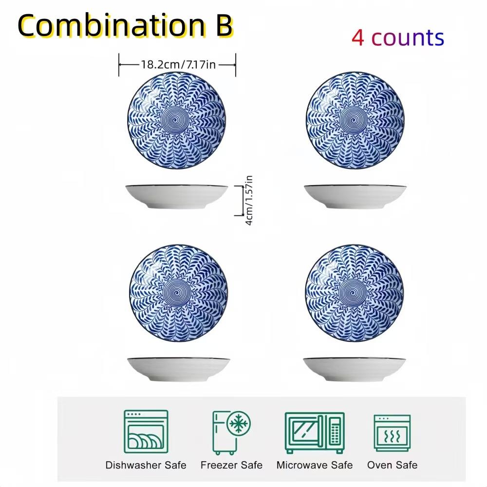 Japanese Tableware Set Home Ceramic Plate Tableware Set Creative Simple and Delicate Round Snack Plate 4pcs