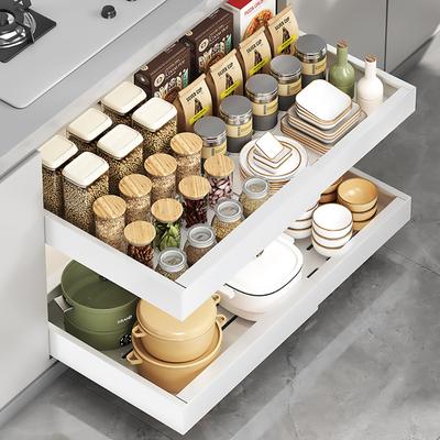 Küchen Teleskop Schublade Kohlenstoffstahl Ausziehbarer Ausziehbarer Aufbewahrungskorb Ausziehbarer Organizer Für Schrank Schrank 34-50cm