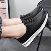 Women Platform Loafers Black Casual Leather Elevator Shoes Thick Sole Height Increase White Sneakers