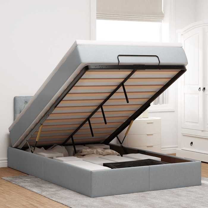 VidaXL Ottoman Bed with Mattress Light Grey 120x200 Cm Fabric 3311532