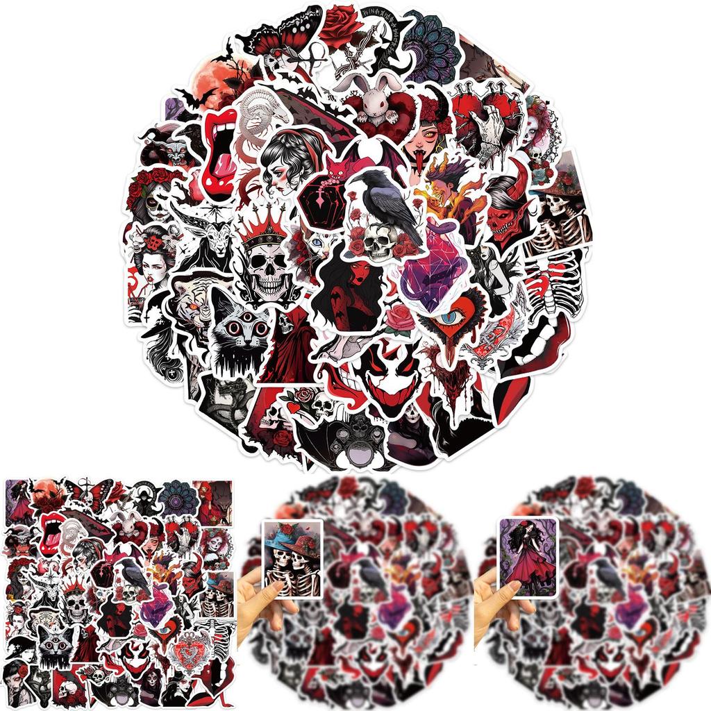 50 de Autocolante Drăguțe și Impermeabile cu Cranii de Groază și Desene cu Fete pentru Decorarea Chitarei, Caietului și Bagajelor