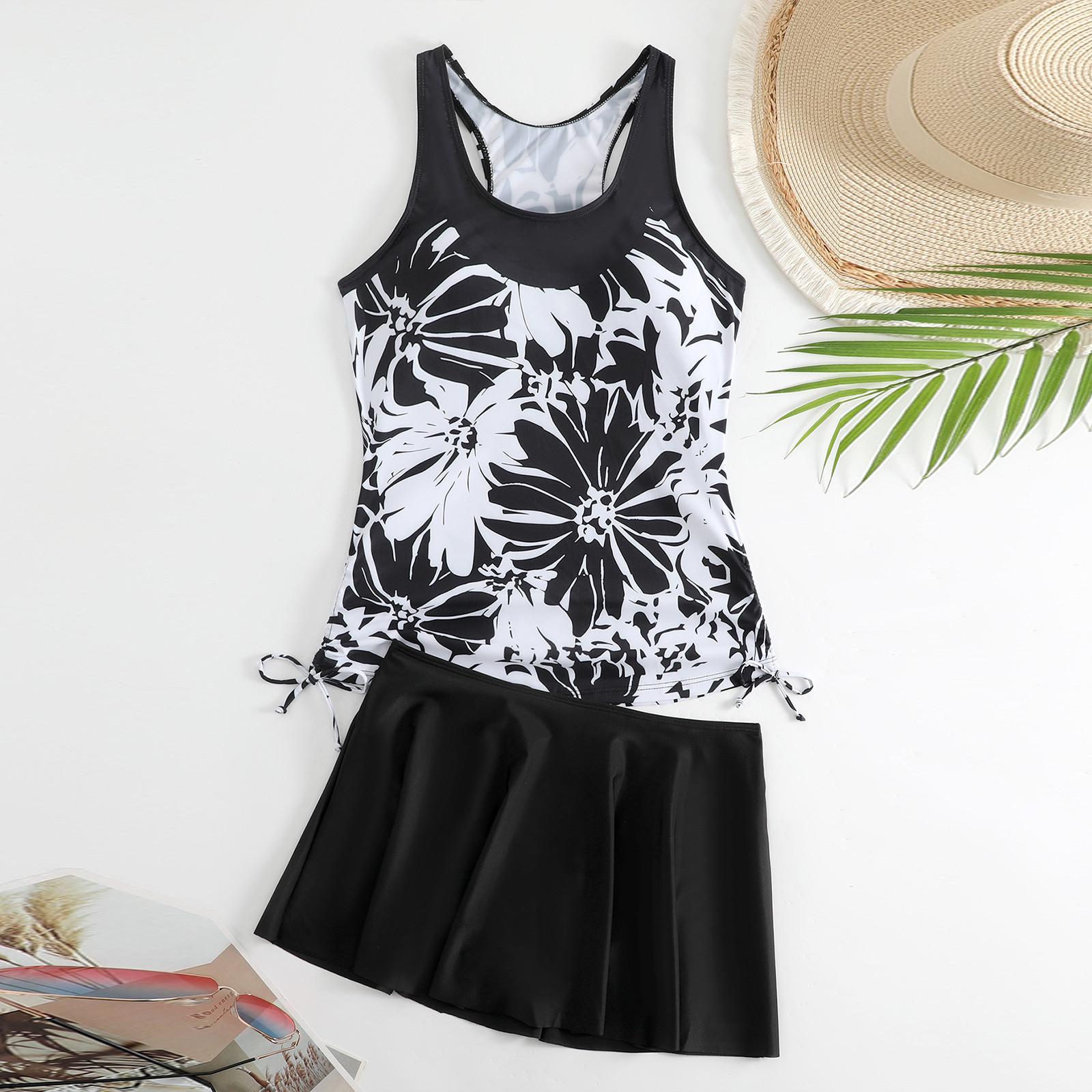 

Women s Split Fashion Sexy Printed Skirt Swimsuit With Chest Pad Without Steel Support L чорний