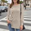Women's Fashion Square Neck Solid Color Fleece Long Sleeve Decorative Button Hem Split Top