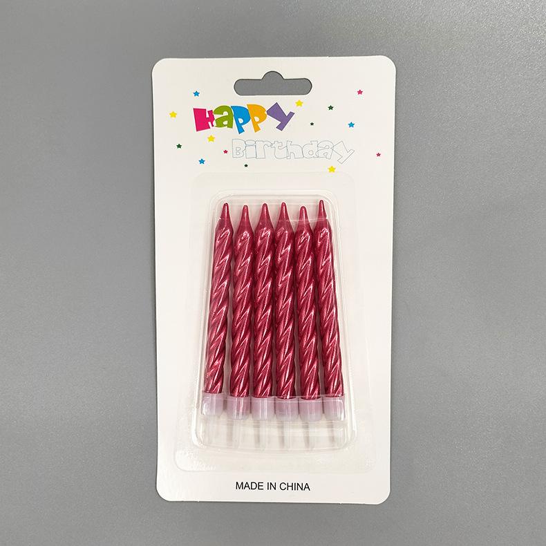 Pack of 6 Threaded Birthday Candles, Plated Metallic Paint, Threaded Colorful Spiral Candles with Base