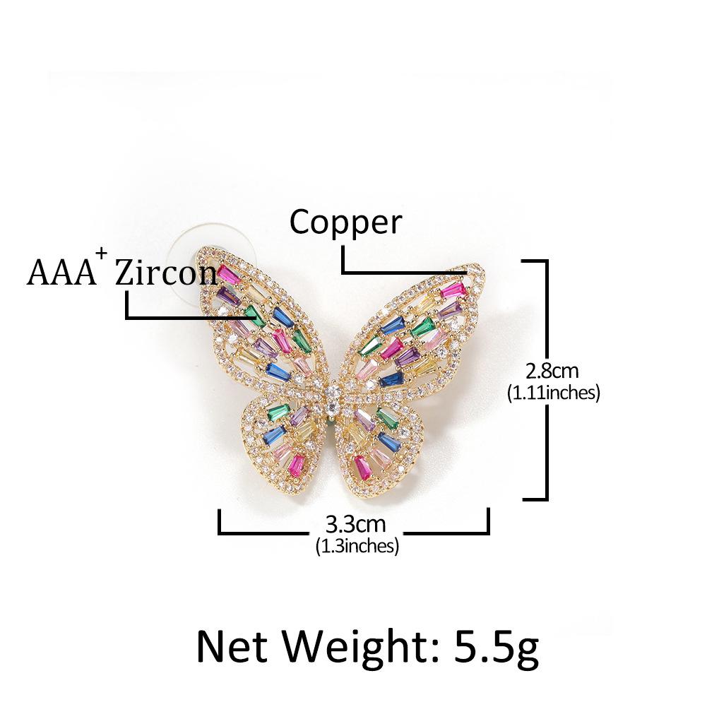 Exaggerated Butterfly Studs Everyday Joker Inlaid Zircon European and American Punk Fashion Earrings Special-Interest Design Multi-Color Earrings