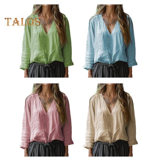 Dámská košile s dlouhým rukávem s výstřihem do V, jednobarevná, ležérní volný střih, topy, všestranná halenka na práci, na denní nošení, na párty