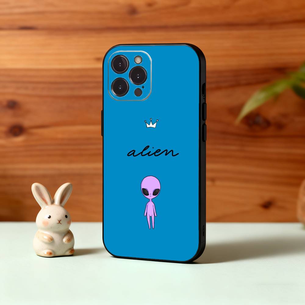 Cartoon S-Space A-Alien UFO Phone Case For iPhone17,16,15,14,13,12Plus,Pro Max,XS,5G Soft Silicone Black Cover iPhone16plus