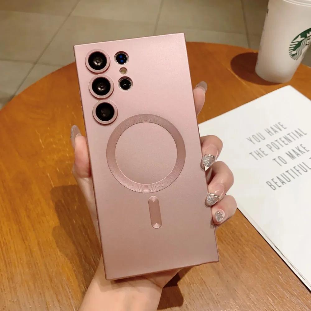 Magnetic Wireless Charger For Magsafe Matte Bumper Case For Samsung Galaxy S24 S23 S22 Ultra Plus S21 S20 Note 10 20 Phone Cover