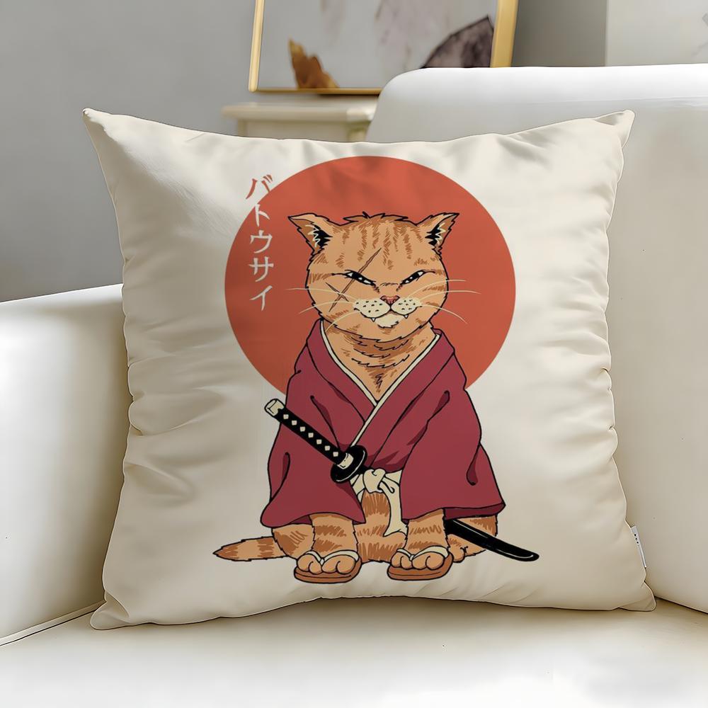 Classic Theme Japanese Style Cat Cushion Cover Soft & Easy-Wash Pillow Case – Versatile for Couch, Bed, Travel and Office