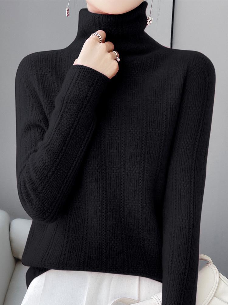Artistic Women's 100% Wool High-Neck Sweater - Single-Thread, Heavy Duty, Three-Dimensional Design In Gentle and Relaxed Style