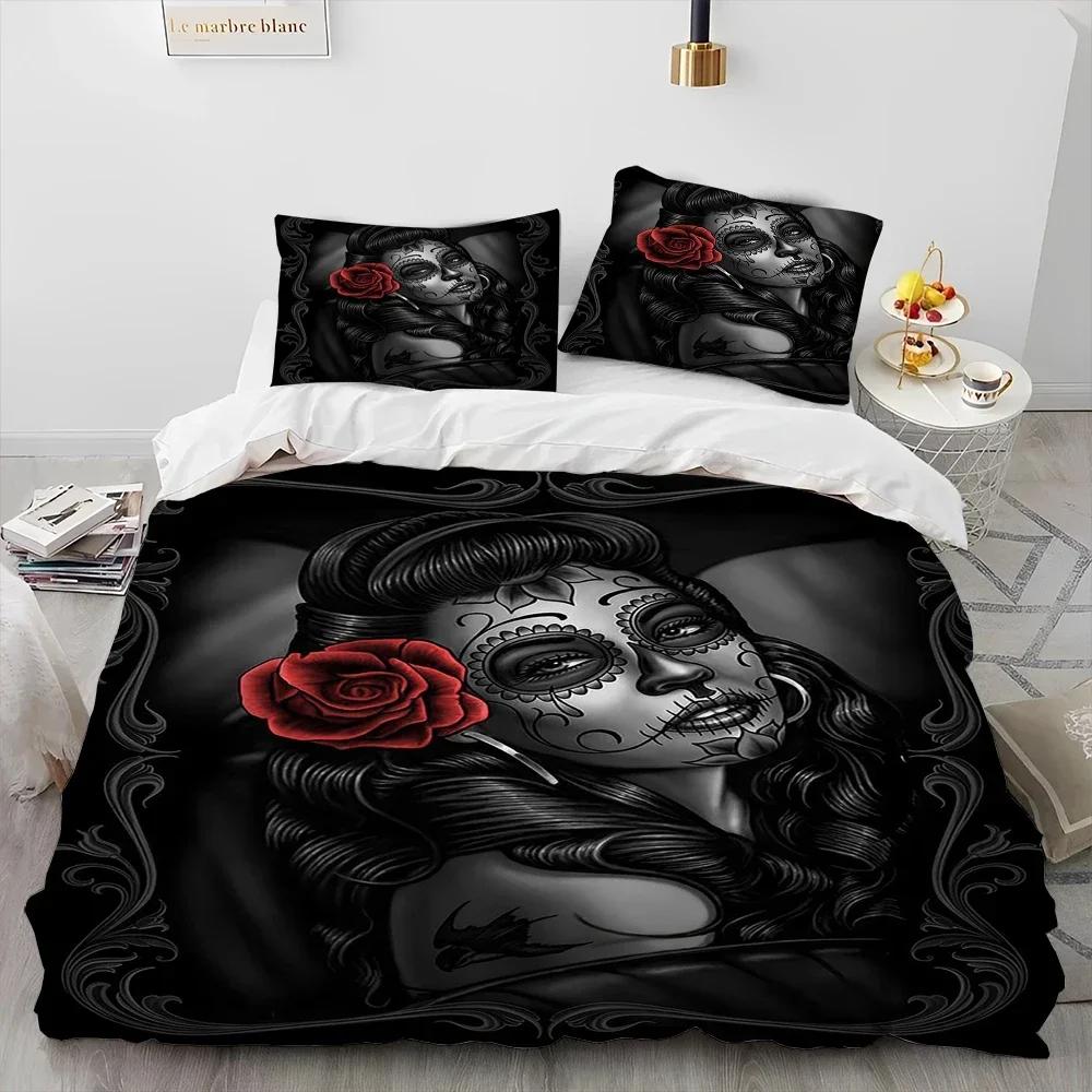 

3D Print Horror Gothic Female Skull Dead Girl Comfortable Duvet Quilt Cover Pillowcase Bedding Set Children Bedroom Home Textile 70x133cm