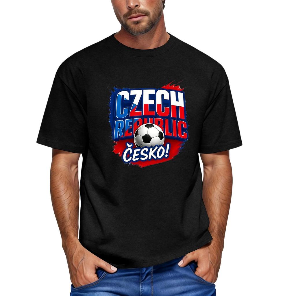 Men's Czech Republic Football Themed Short Sleeve Crew Neck T-Shirt Casual Fit Printed Top for Sports and Everyday Wear