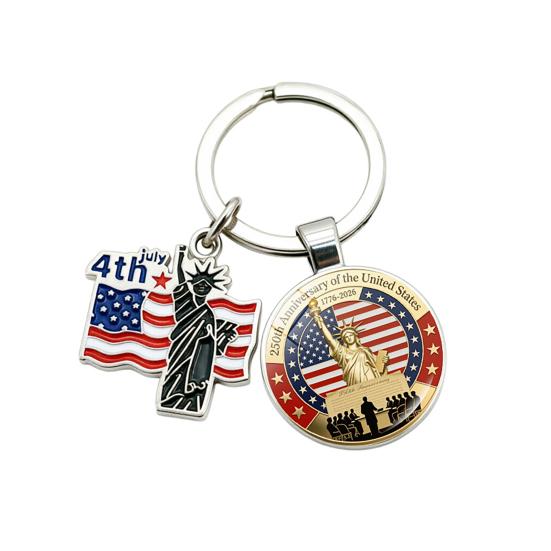 Pendentif Porte-clés, Porte-clés Double Pendentif Combiné, Porte-clés pour le 250e Anniversaire de la Fondation des États-Unis avec Anneau Métallique Épaissi