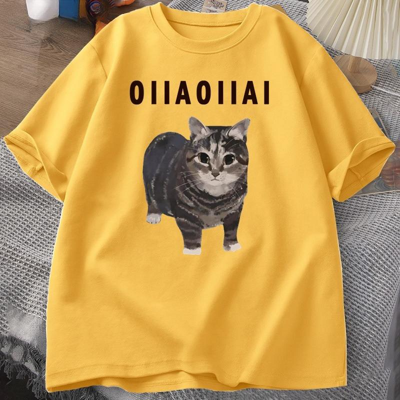 Spinning Cat Meme Oiiai Unisex Tshirt Summer Short Sleeve Tee Cotton Graphic Top Casual T Shirts Round Collar ShortSleeve Tshirt