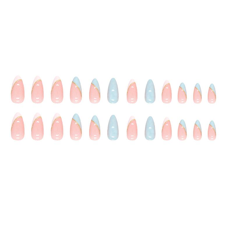 24 Pieces Milk White Sweetheart French Manicure Sky Blue Smudge Simple Ins Wind Sweet Girl Almond Nail Wearable Manicure