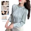 Shirt Long Sleeve Korean Pearl Ruffle Plus Sizes Perfect for and Casual and Winter [CCGGOWMM] High-quality Women's Blouse, Top, Stand-Up Collar,