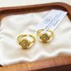 Cross Sand Gold Diamond Four-Leaf Clover Women's Ring - Creative Retro High-End Feel