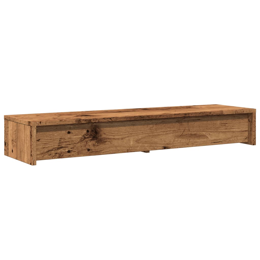 Dual Monitor Stand with Drawers Rustic Wood Look 100 X 27 X 15 Cm