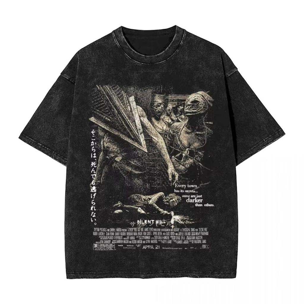 2026 Summer Hot Sale Washed T Shirts Horror Silent Hill Heavens Night Hip Hop T-shirt Men Women Vintage Streetwear Oversized Tshirt