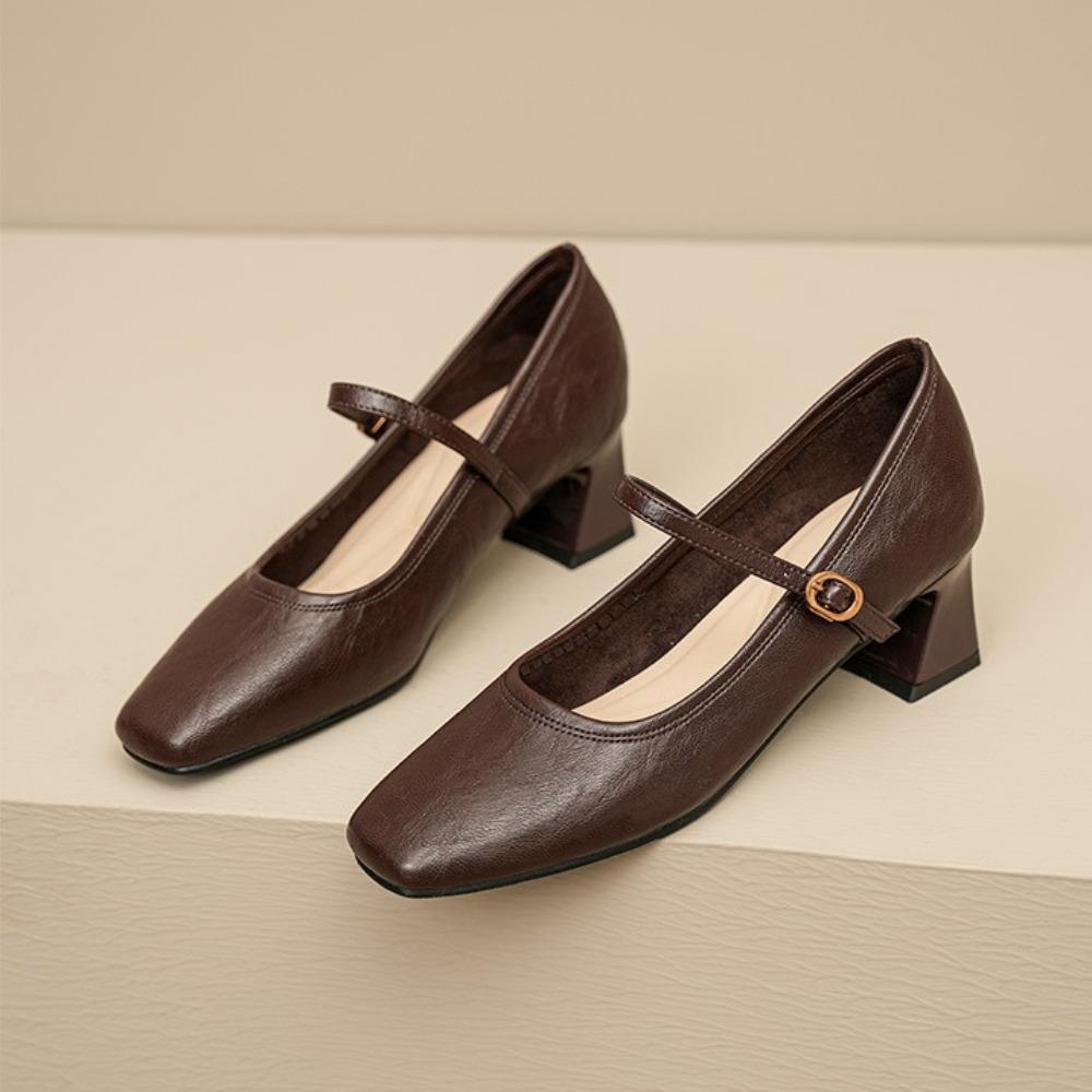 Women's High Heels French Retro Mary Jane Shoes Women's Spring Summer New Simple Small Leather Shoes Flat Bottomed Women's Shoes