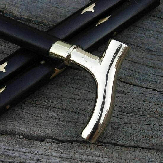 Antiker Stil Viktorianisch Vintage Designer Messinggriff Gehstock Holzspazierstock