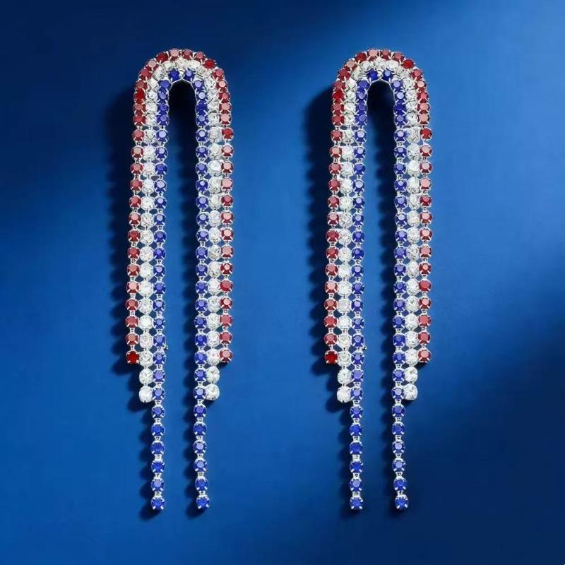 Personalized American flag Independence Day patriotic heart-shaped rhinestone pendant earrings women s manufacturers