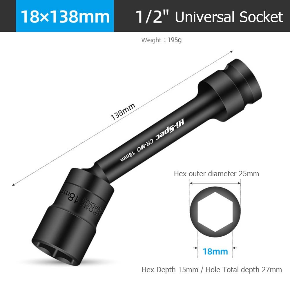CR-MO Chromium Molybdenum Steel Swivel Socket Wrench 1/2" 12~19mm Hex Adapter Impact Socket Hand Tool High Hardness