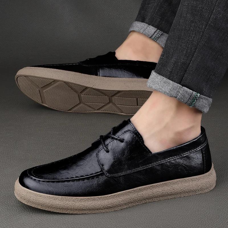 2024 New Lace Up Leather Shoes Men Loafers Soft Comfortable Mens Business Shoes Flat Casual Footwear Men Warm Brand Oxford Shoes