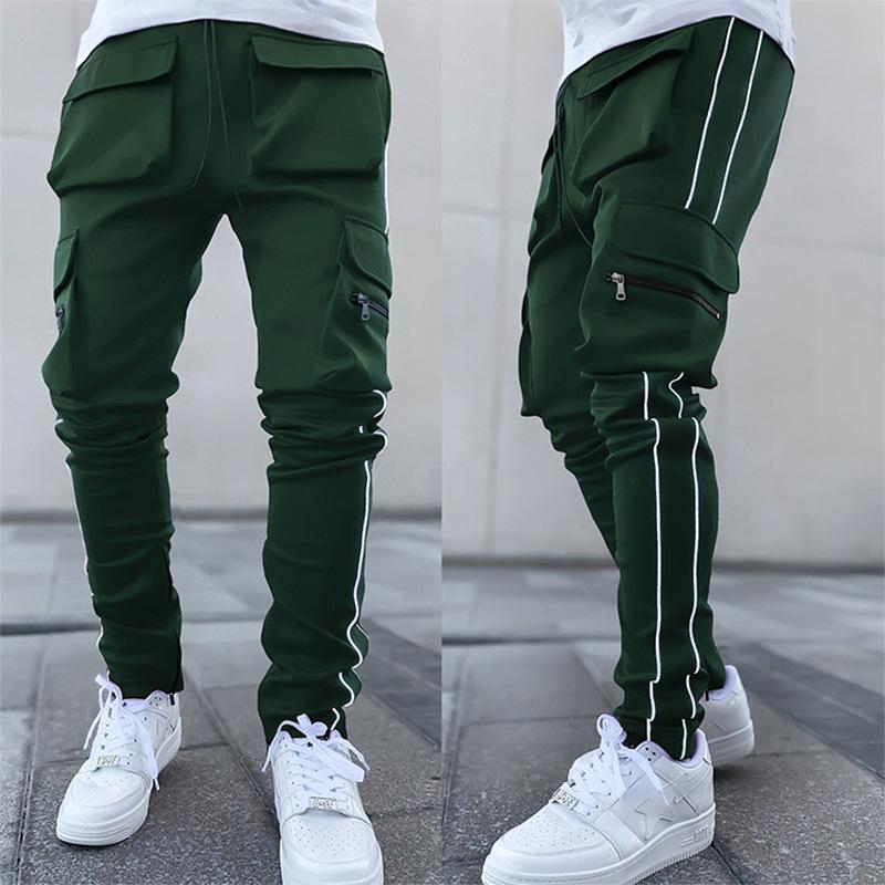 Spring and Autumn Workwear Pants Men's Fashion Brand Elastic Multi-Bag Reflective Straight Sports Fitness Casual Trousers
