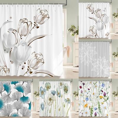 Flower Shower Curtain Bathroom Waterproof Polyester Shower Curtain Floral Printing Curtains for Bathroom Shower with Hooks