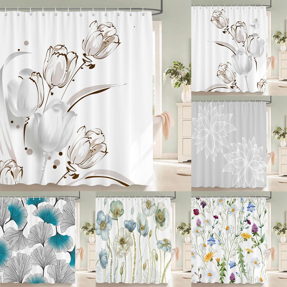 Flower Shower Curtain Bathroom Waterproof Polyester Shower Curtain Floral Printing Curtains for Bathroom Shower with Hooks