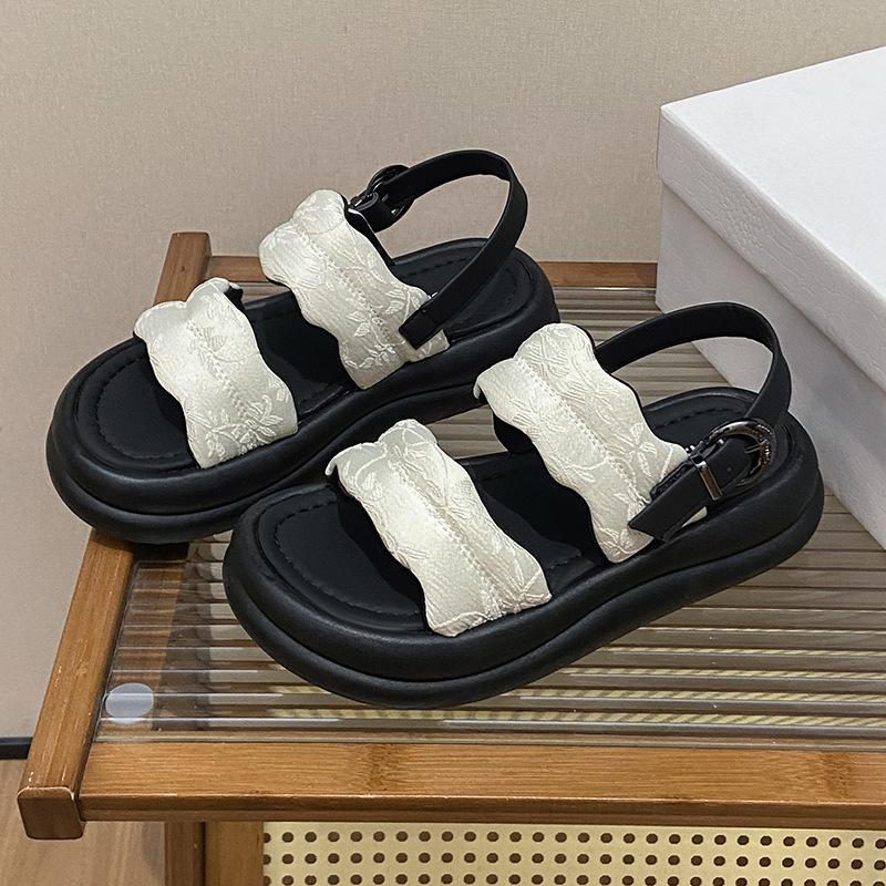

Versatile sports sandals beach casual women s sandals muffin bottom one-word buckle mid-heel open-toe fashion women s shoes 40 білий