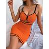 Women Contrast Trim Cut Out Textured Knit Bodycon Mini Dress