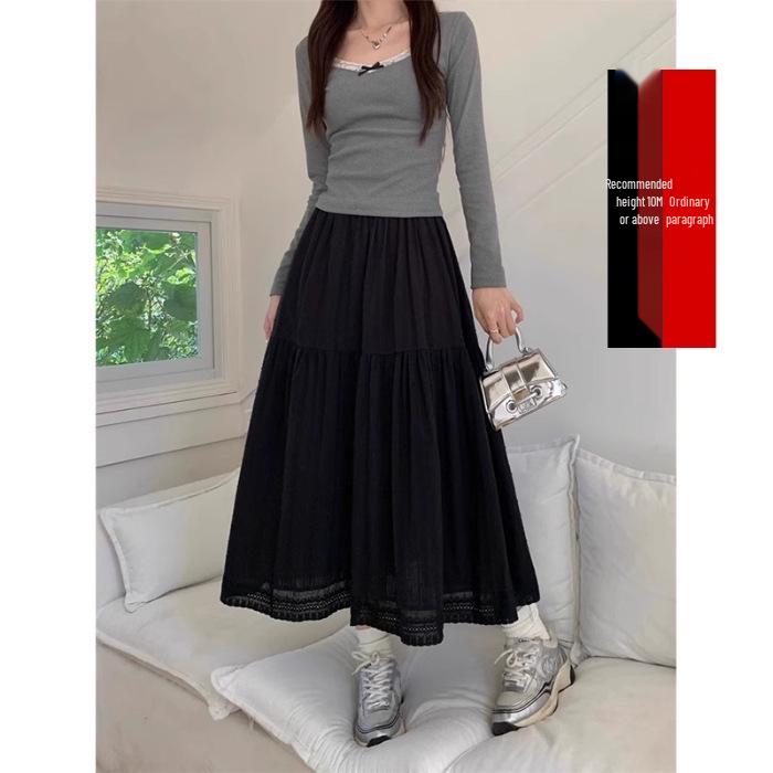 

Белая кружевная юбка А-силуэта с высокой талией: Женская юбка-зонт средней длины, закрывающая бедра, стройнящая, пышная, для весны и осени. Small чёрный