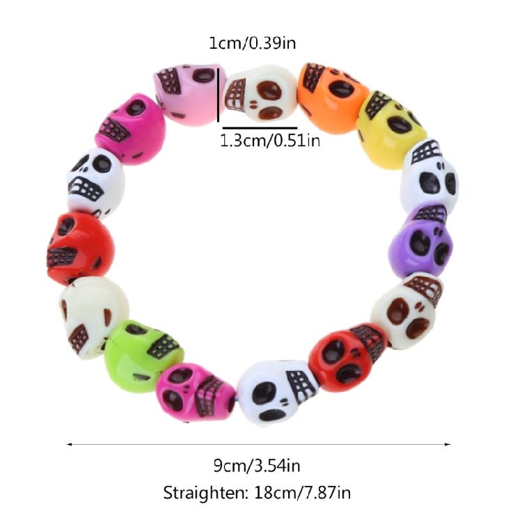 Colorful Skull Bracelet Punk Girl Elastic Bracelet Women's Skull Linked Bracelet