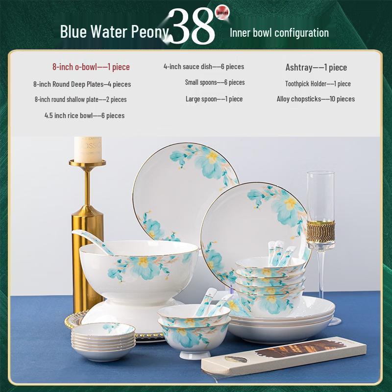 Chuyi Qi European Peony 38-Piece Bone China Dinnerware Set