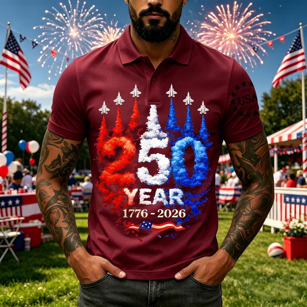 Men's Casual Short Sleeve Polo Shirt with Independent Day Graphic Print Classic Fit Breathable Fabric Comfortable Design