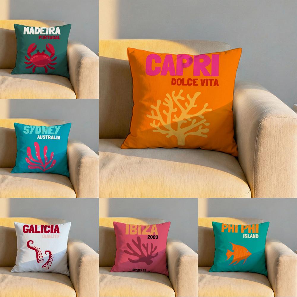 Hand Drawn Marine Life Cushion Cover Soft Reversible Durable Pillow Cover MultiScene Use for Home Car Daily Comfort
