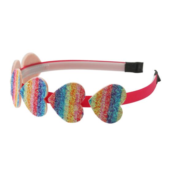 Bandeau pour fille avec peigne à dents lisses et arc anti-glisse Couleur dégradé arc-en-ciel Décoration Cœurs Étoiles Serre-tête