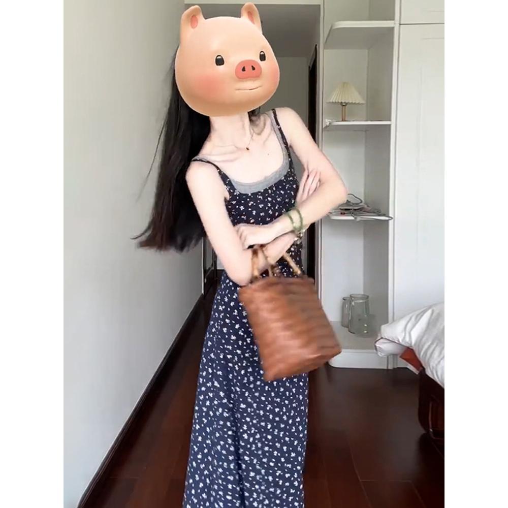 Fake two-piece floral suspender dress, children's summer temperament is beautiful, small waist dress