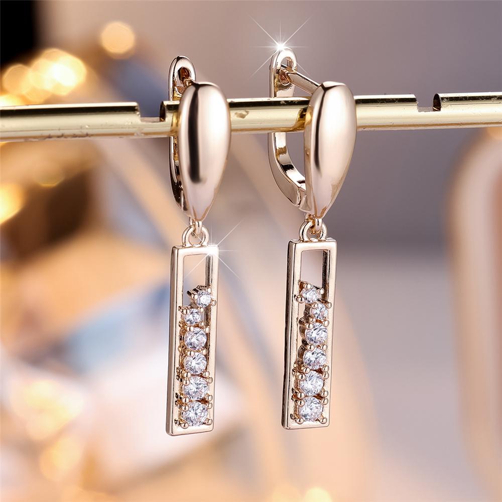 Милые Женские Серьги-Кольца с Белыми Цирконами Роскошные Золотого Цвета Свадебные Для Женщин