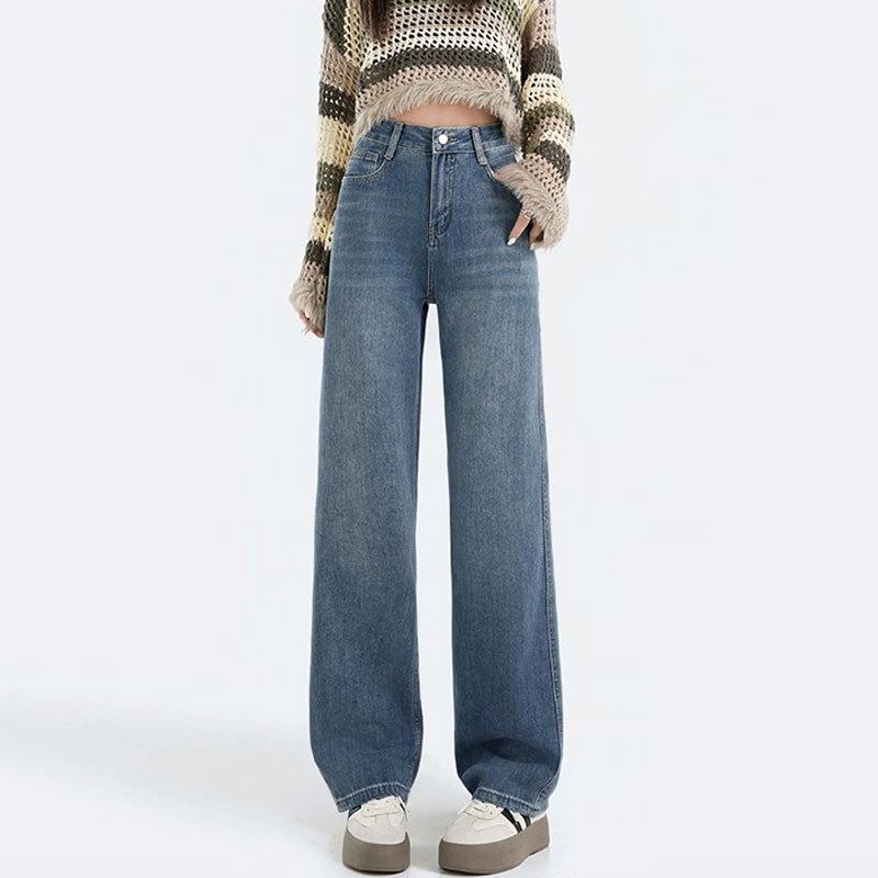 

Women s High-Waisted Retro Straight-Leg Jeans - Figure-Flattering, Floor-Length, Casual Wide-Leg Design Double Extra Large