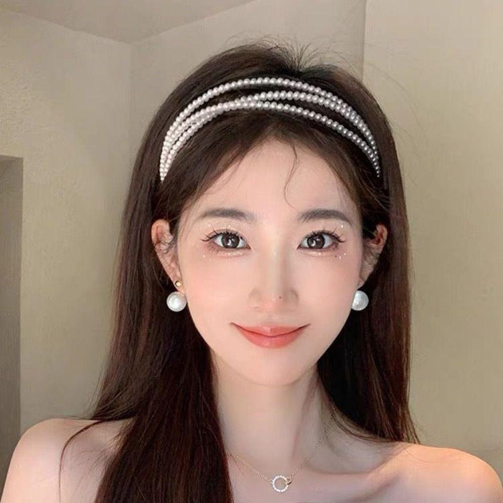 

Three Layer Korean Style Headband Twist Women Hair Hoop Temperament Pearl Hair Band Student