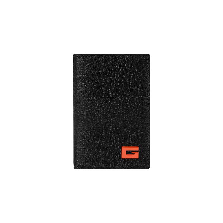 

Gucci Black Leather Card Case, Orange G Emblem Grained Leather Bi-Fold Card Holder, Men s Daily Business Travel 739360-1AAJA-1191 Gift Set(Basic Set+Box+Shopping Bag)