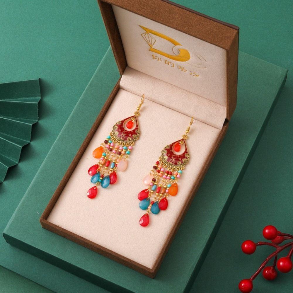 Bohemia Style Bohemian Tassel Earring Heart Shaped Hollow Earrings Ethnic Style Earring Gifts