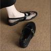 Fish Grid Hollow Ballet Shoes Women's Summer New Round Head Casual Women's Shoes Fashion Belt Buckle Single Shoes