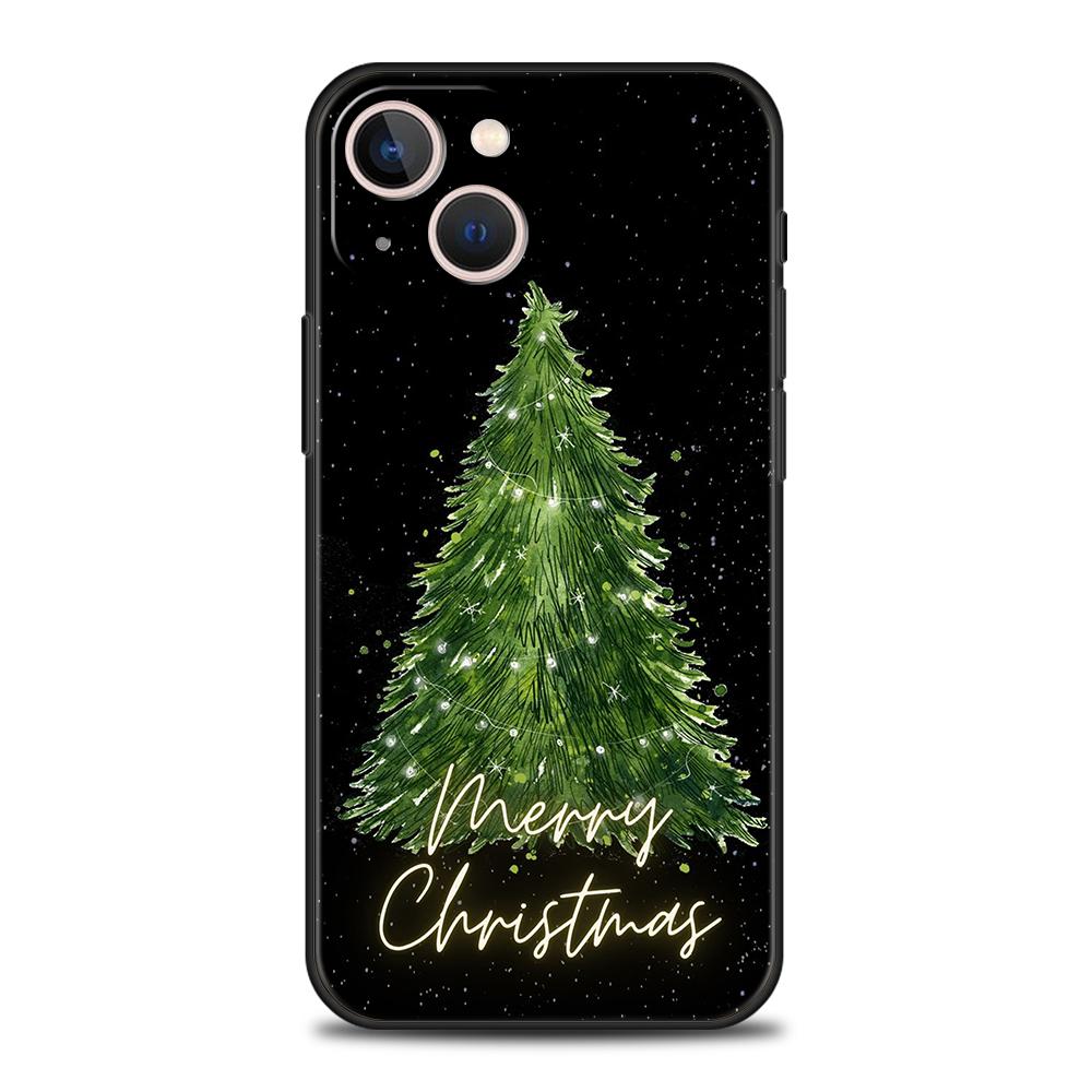 Luxury TPU Soft Phone Case For iPhone 16 11 15 14 Pro MAX 12 13 7 8 Plus X XR XS SE 2022 Black Cover Merry Christmas Tree
