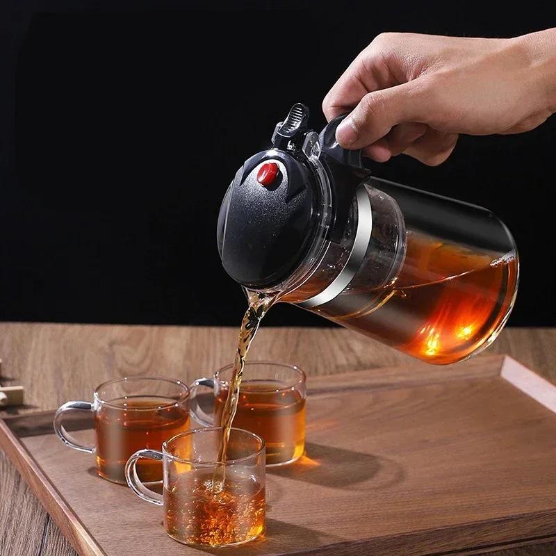 500-1800ml One Click of Filtering Teapot Transparent Heat-resistant Glass Teapot Office Household Cofffee Pot Kitchen Kettle