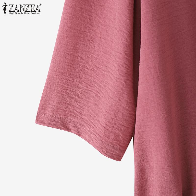ZANZEA Women Casual Round Neck Loose Summer 3/4 Sleeve Blouse